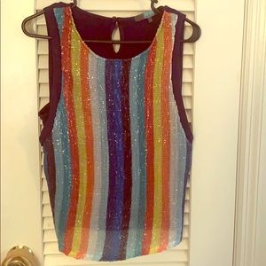 Anthropologie rainbow striped sequin tank
